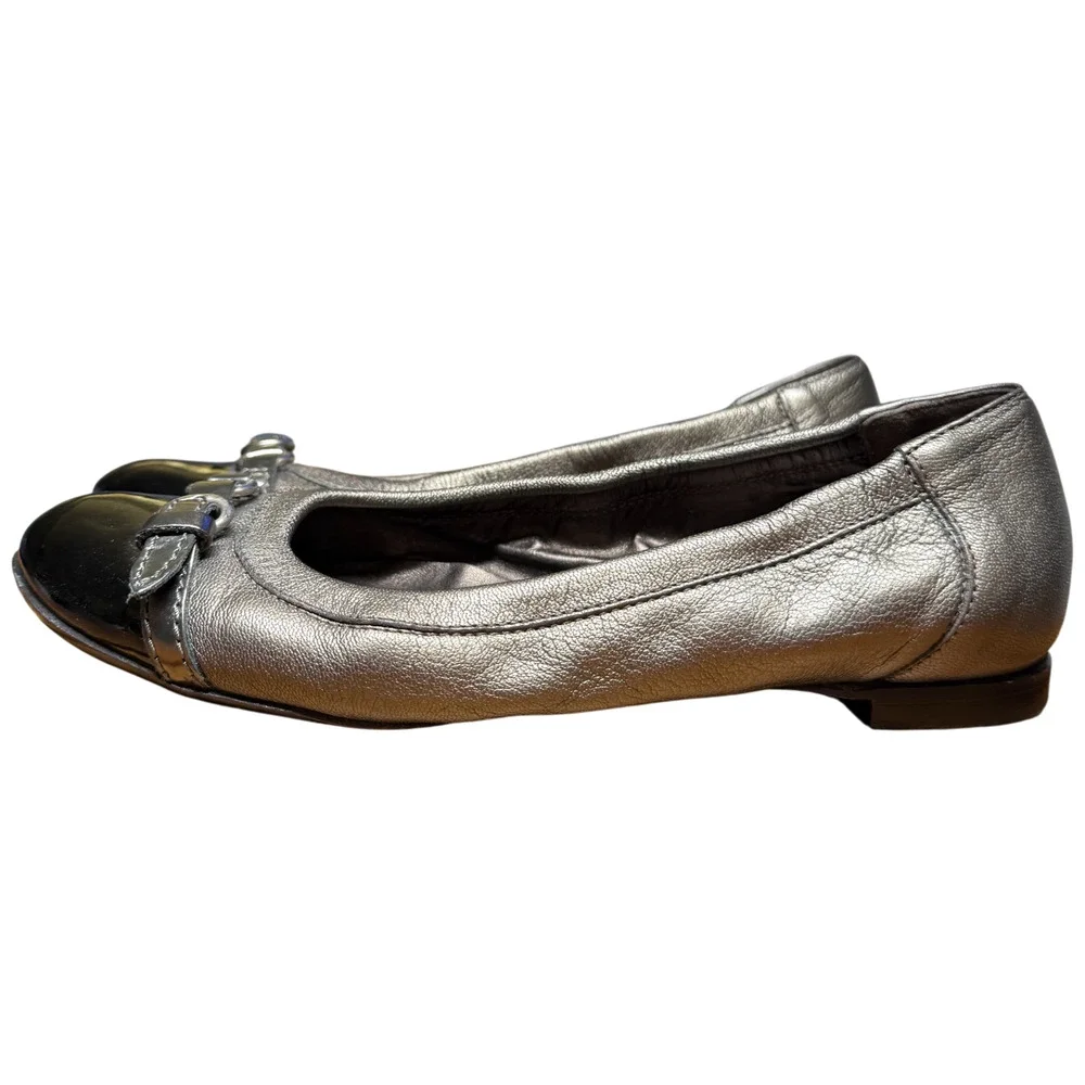 AGL Attilio Giusti Leombruni Women 37.5/US 7. 5 Flats Black Patent Silver Buckle